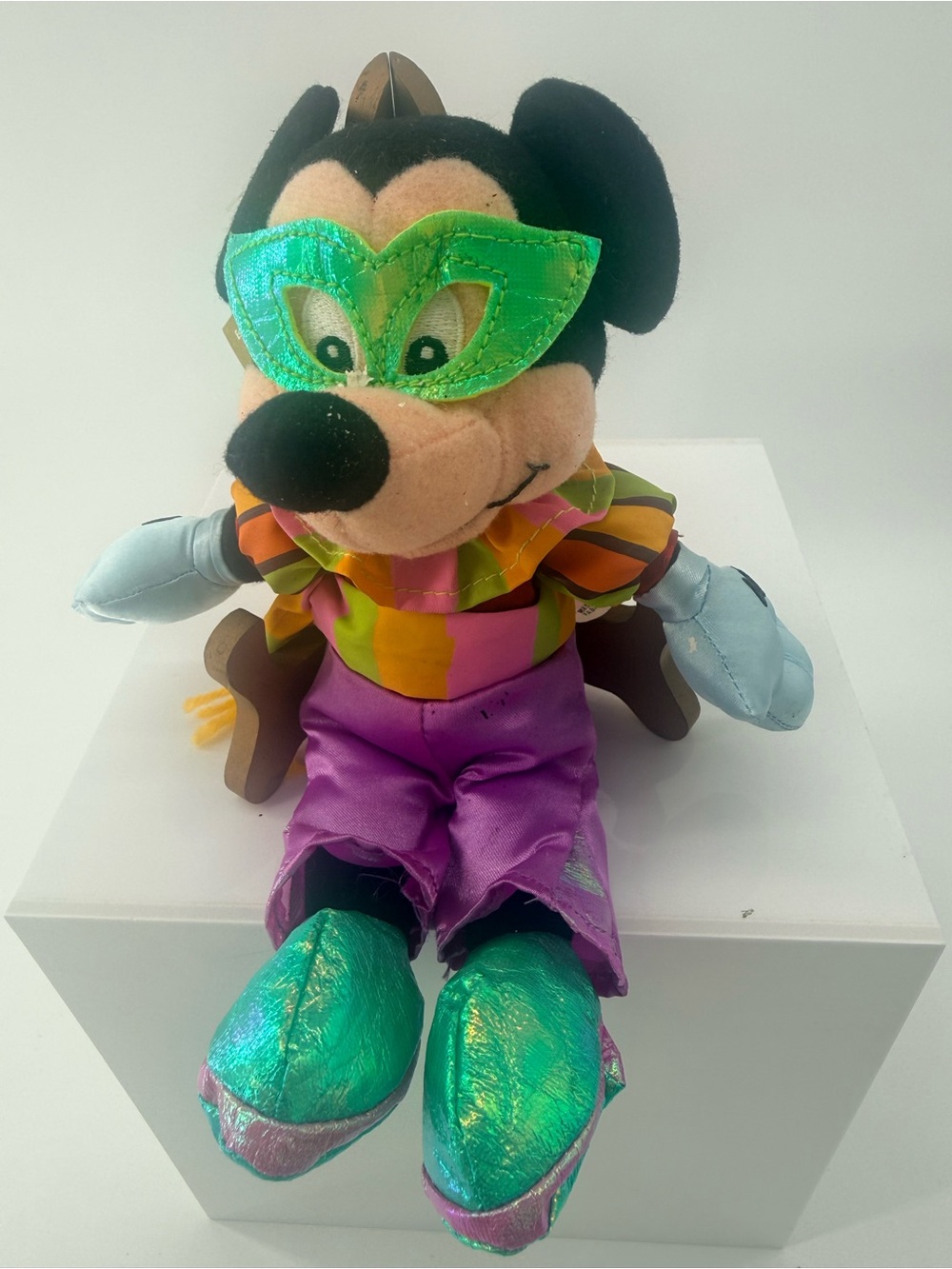 Disney Mickey Mouse Plush with Green Metallic Mask and Purple Outfit